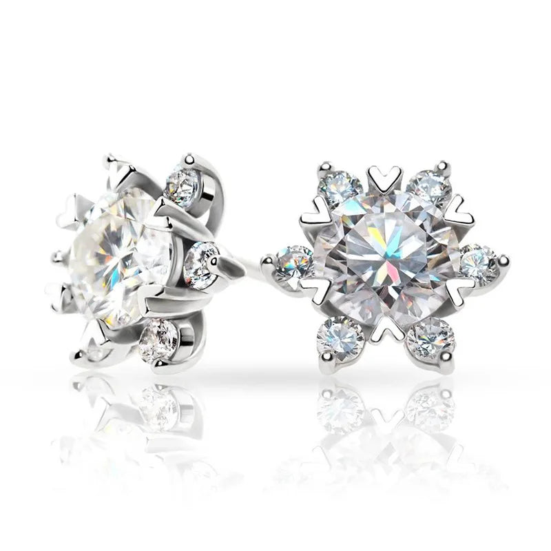 Sterling Silver S925 Moissanite Snowflake Stud Earrings 6-Claw Valentine's