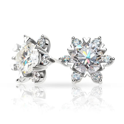 Sterling Silver S925 Moissanite Snowflake Stud Earrings 6-Claw Valentine's