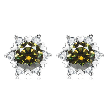 Sterling Silver S925 Moissanite Snowflake Stud Earrings 6-Claw Valentine's