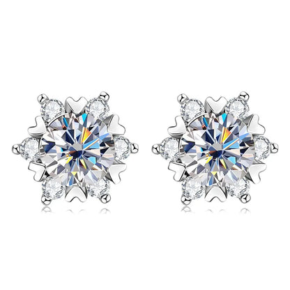 Sterling Silver S925 Moissanite Snowflake Stud Earrings 6-Claw Valentine's