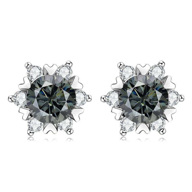 Sterling Silver S925 Moissanite Snowflake Stud Earrings 6-Claw Valentine's