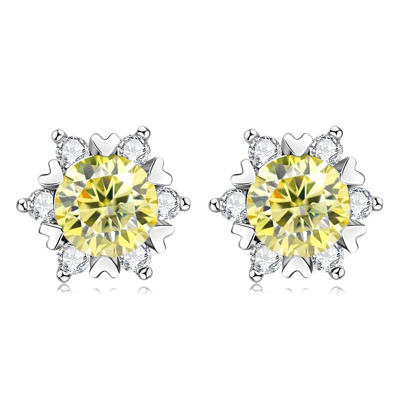 Sterling Silver S925 Moissanite Snowflake Stud Earrings 6-Claw Valentine's