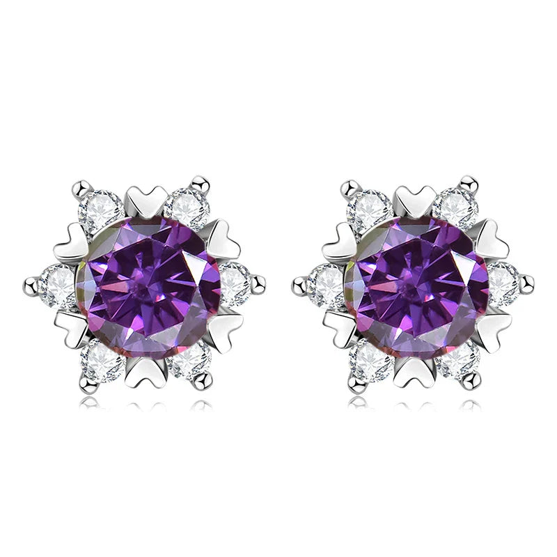 Sterling Silver S925 Moissanite Snowflake Stud Earrings 6-Claw Valentine's