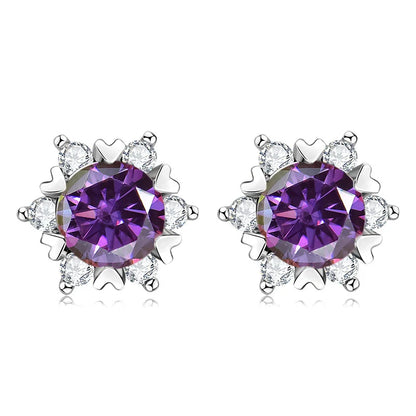 Sterling Silver S925 Moissanite Snowflake Stud Earrings 6-Claw Valentine's