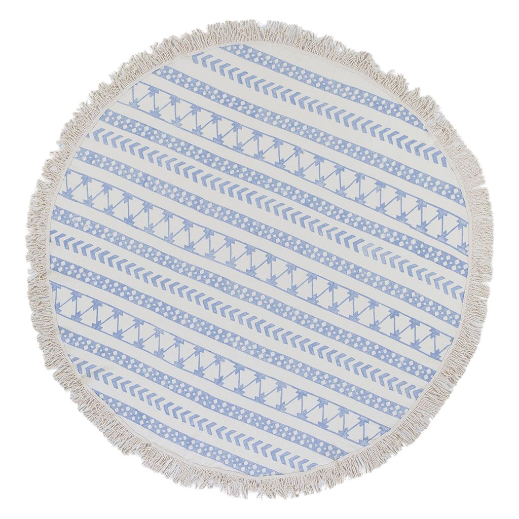 Stripe Block Print Roundie Beach Blanket 64in Turkish Cotton Lightweight