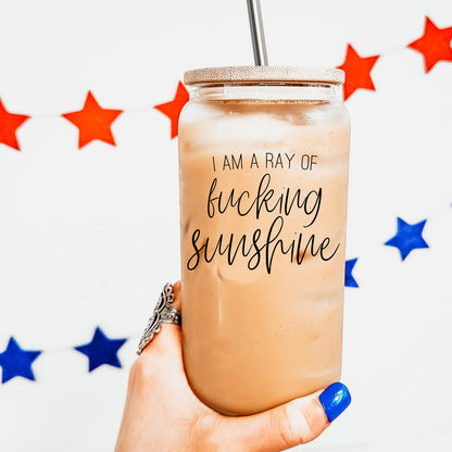 17oz Glass Tumbler With Bamboo Lid, 2 Stainless Straws and Cleaner, Sassy
