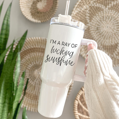 Ray Of Sunshine 40oz Insulated Travel Mug With Handle Lid And Straw