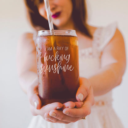 17oz Glass Tumbler With Bamboo Lid, 2 Stainless Straws and Cleaner, Sassy