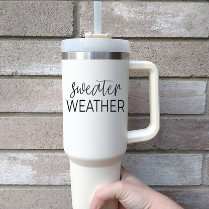 Insulated 40oz Travel Mug With Handle, Lid & Straw - Sweater Weather Fall Mug