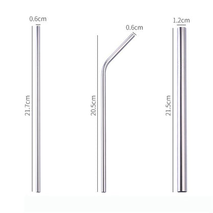 Stainless Steel Reusable Straw Set 5-Piece With Cleaner Bag Eco Dishwasher