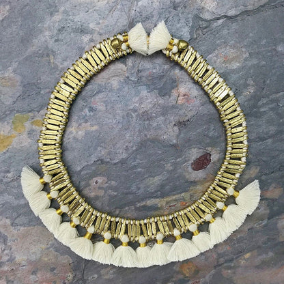 Tassel Collar Necklace Boho Statement Temple-Inspired Cotton Tassel