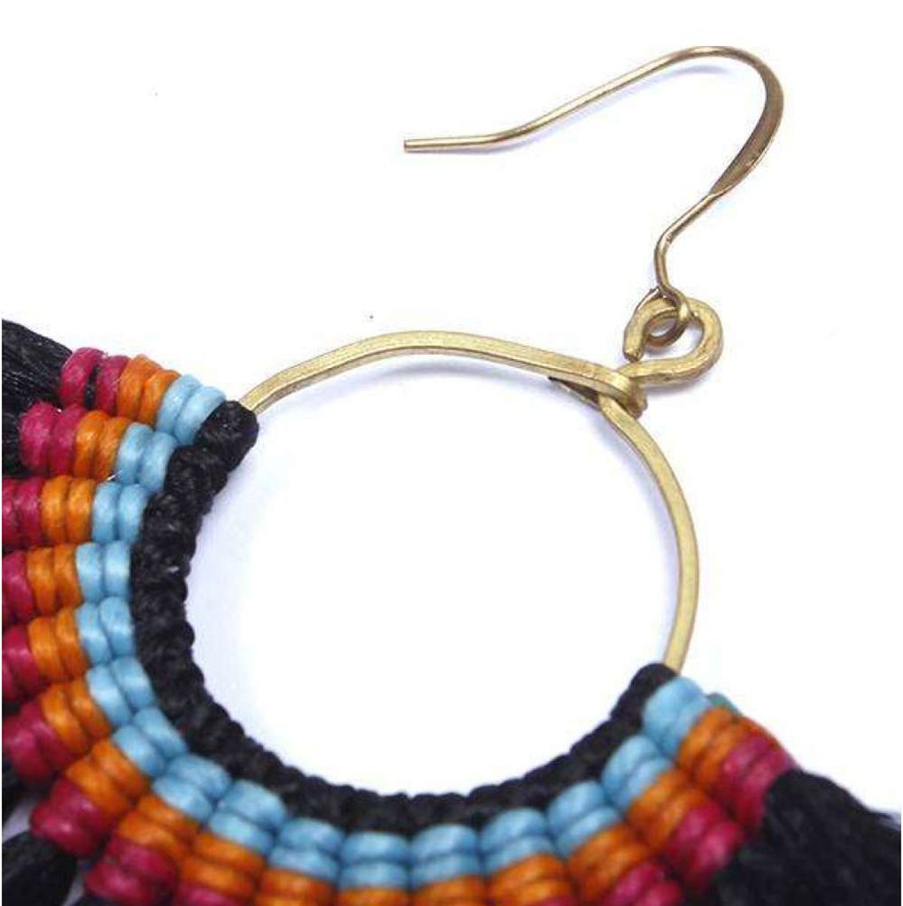 Tassel Fan Earrings Boho Cotton Tassel Lightweight 3in Drop Brass Handmade