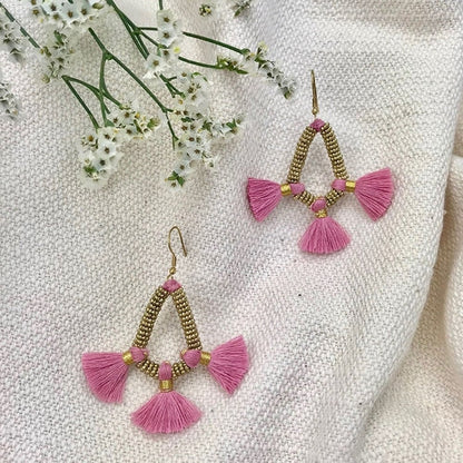 Tassel Fringe Earrings Boho Indian Cotton Tassels Handmade 3 Colors