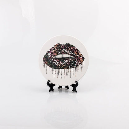 Tie Dye Leopard Lip Coaster Single Drink Coaster Animal Print Vibrant Tie Dye Table Accent