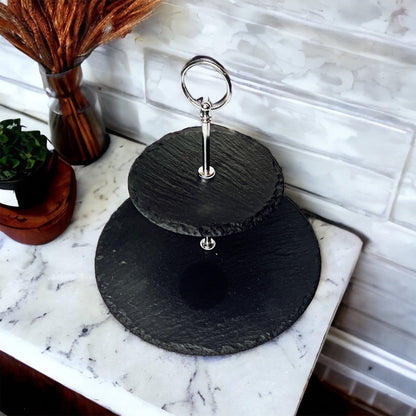 Tiered Slate Serving Stand - 3-Tier Dessert & Appetizer Display for Parties