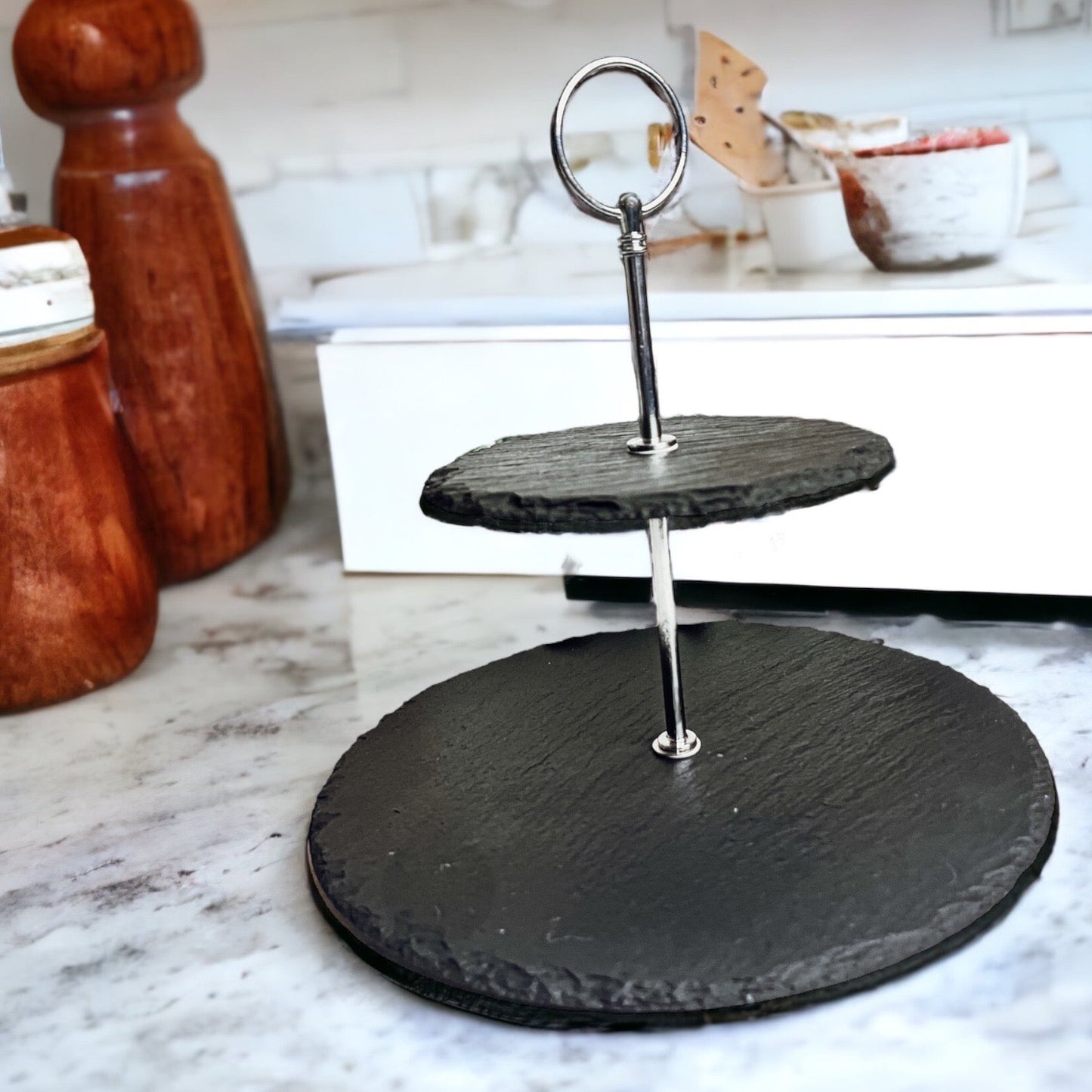 Tiered Slate Serving Stand - 3-Tier Dessert & Appetizer Display for Parties