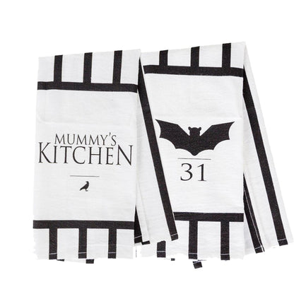 Halloween Tea Towel Bat 31 Vs Mummy Black White Cotton Dish Towel Kitchen Hand Towel Decor