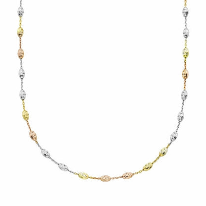 Tri Tone Sterling Silver Moon Cut Chain Necklace 18 Inch