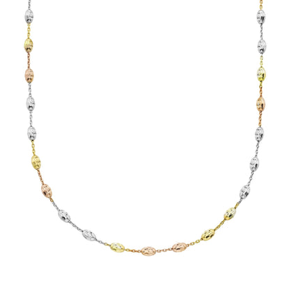 Tri Tone Sterling Silver Moon Cut Chain Necklace 18 Inch