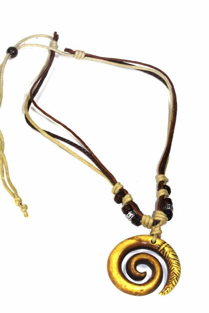 Tribal Spiral Boho Necklace Adjustable Leather Cord