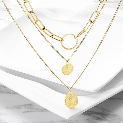 Triple Layered Gold Coin Necklace Fashion Layered Pendant