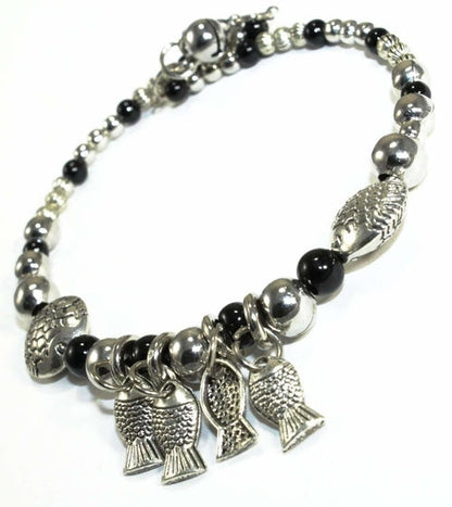 Turquoise Beaded Fish Charm Bracelet For Women Adjustable