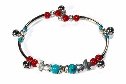 Turquoise Fish Charm Beaded Bracelet Adjustable Boho