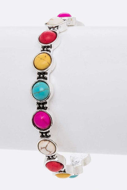 Turquoise Red Stone Pave Adjustable Cuff Silver Bracelet