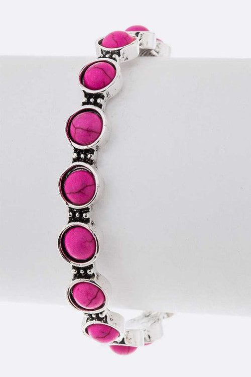 Turquoise Red Stone Pave Adjustable Cuff Silver Bracelet