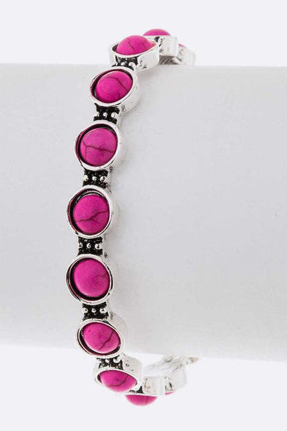 Turquoise Red Stone Pave Adjustable Cuff Silver Bracelet