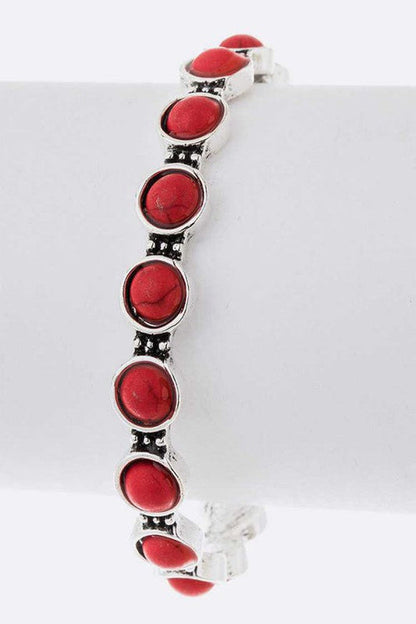 Turquoise Red Stone Pave Adjustable Cuff Silver Bracelet