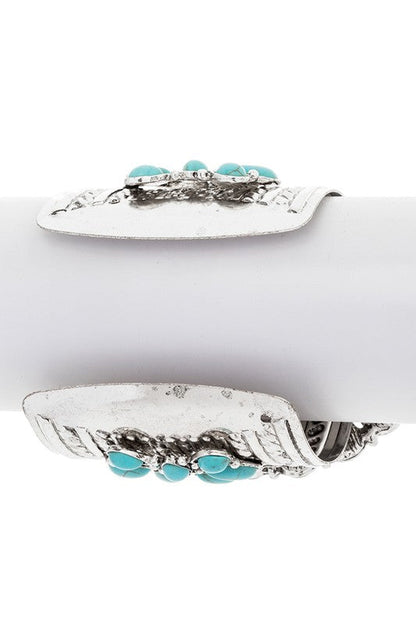 Turquoise Squash Blossom Stone Cuff Silver Bracelet
