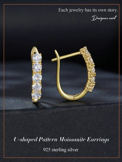 1.0CT Moissanite U-Shaped 925 Sterling Silver Hoop Earrings For Women Gift