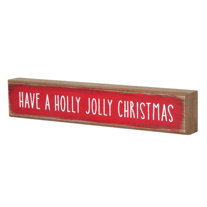 Holly Jolly Christmas Wooden Shelf Sitter Sign Holiday Mantel Shelf Decor Rustic Farmhouse