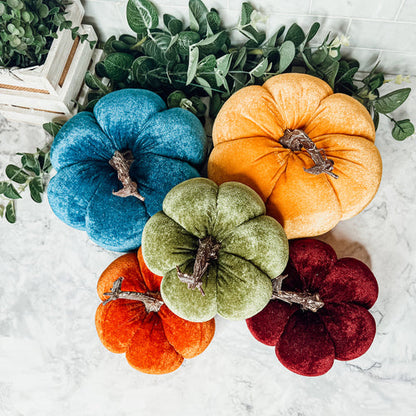 Velvet Pumpkins - Plush Fall Tabletop Decor, Mini Velvet Pumpkins for Mantel
