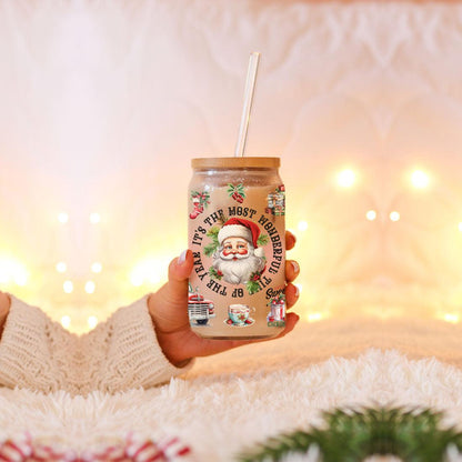 Vintage Christmas 17oz Can Cup - Retro Holiday Tumbler With Nostalgic Graphics