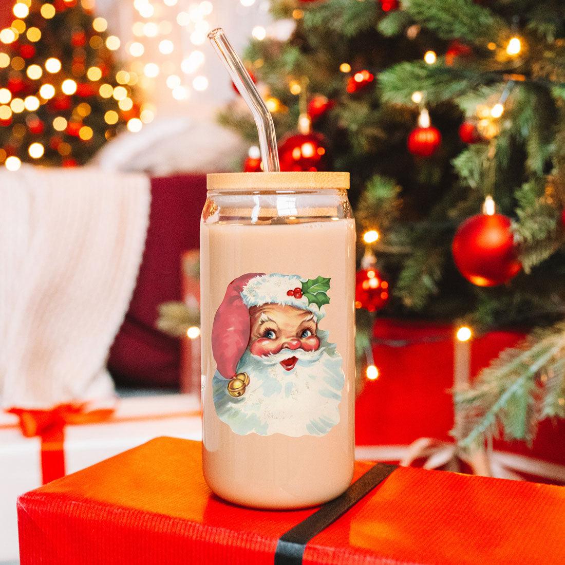 Vintage Santa Cheers 17oz Ceramic Holiday Mug - Retro Santa Heads Cocoa Cup