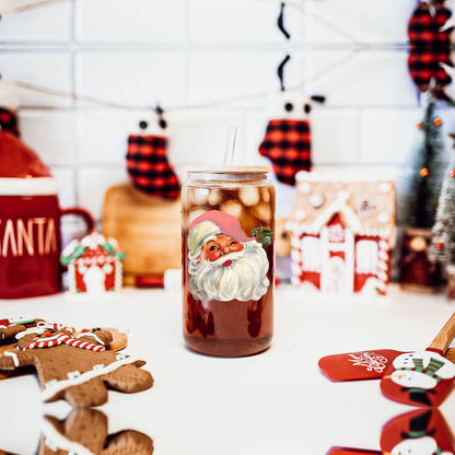 Vintage Santa Cheers 17oz Ceramic Holiday Mug - Retro Santa Heads Cocoa Cup