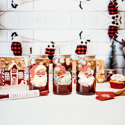 Vintage Santa Cheers 17oz Ceramic Holiday Mug - Retro Santa Heads Cocoa Cup
