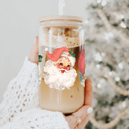 Vintage Santa Cheers 17oz Ceramic Holiday Mug - Retro Santa Heads Cocoa Cup