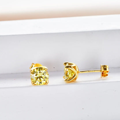VVS D Moissanite Stud Earrings 925 Sterling Silver 18K Gold Plated Wedding