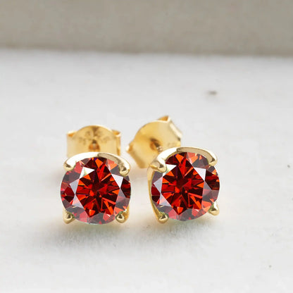 VVS D Moissanite Stud Earrings 925 Sterling Silver 18K Gold Plated Wedding