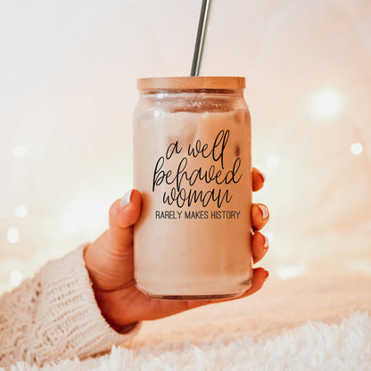 Well Behaved 17oz Glass Tumbler With Bamboo Lid, Stainless Straws and Cleaner