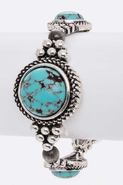 Western Black Howlite Stone Stretch Bracelet Silver