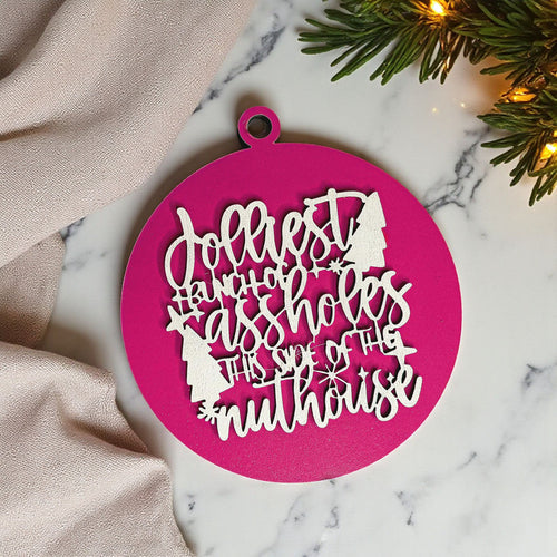 Funny Sarcastic Christmas Ornament Wooden Jolliest Bunch 12 Colors Holiday Gift