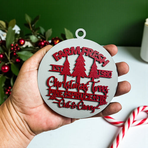 Farm Fresh Wooden Christmas Tree Ornament - Vintage Farmhouse Rustic Tree Trio
