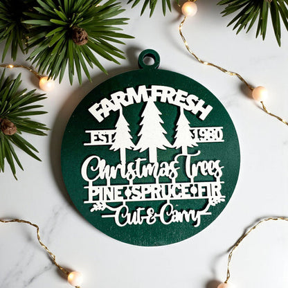 Farm Fresh Wooden Christmas Tree Ornament - Vintage Farmhouse Rustic Tree Trio