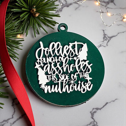 Funny Sarcastic Christmas Ornament Wooden Jolliest Bunch 12 Colors Holiday Gift