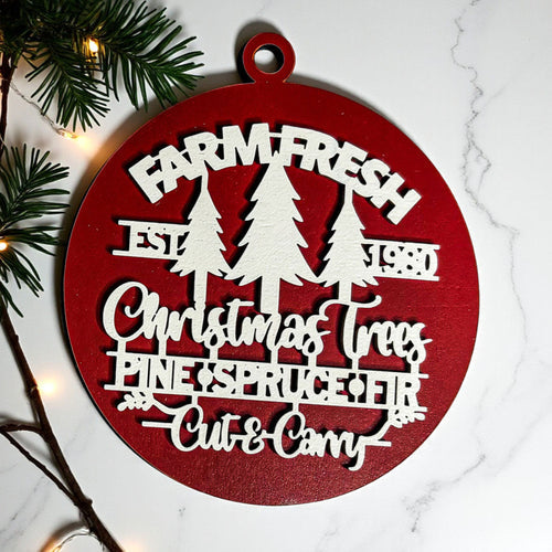Farm Fresh Wooden Christmas Tree Ornament - Vintage Farmhouse Rustic Tree Trio