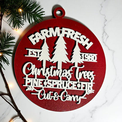 Farm Fresh Wooden Christmas Tree Ornament - Vintage Farmhouse Rustic Tree Trio